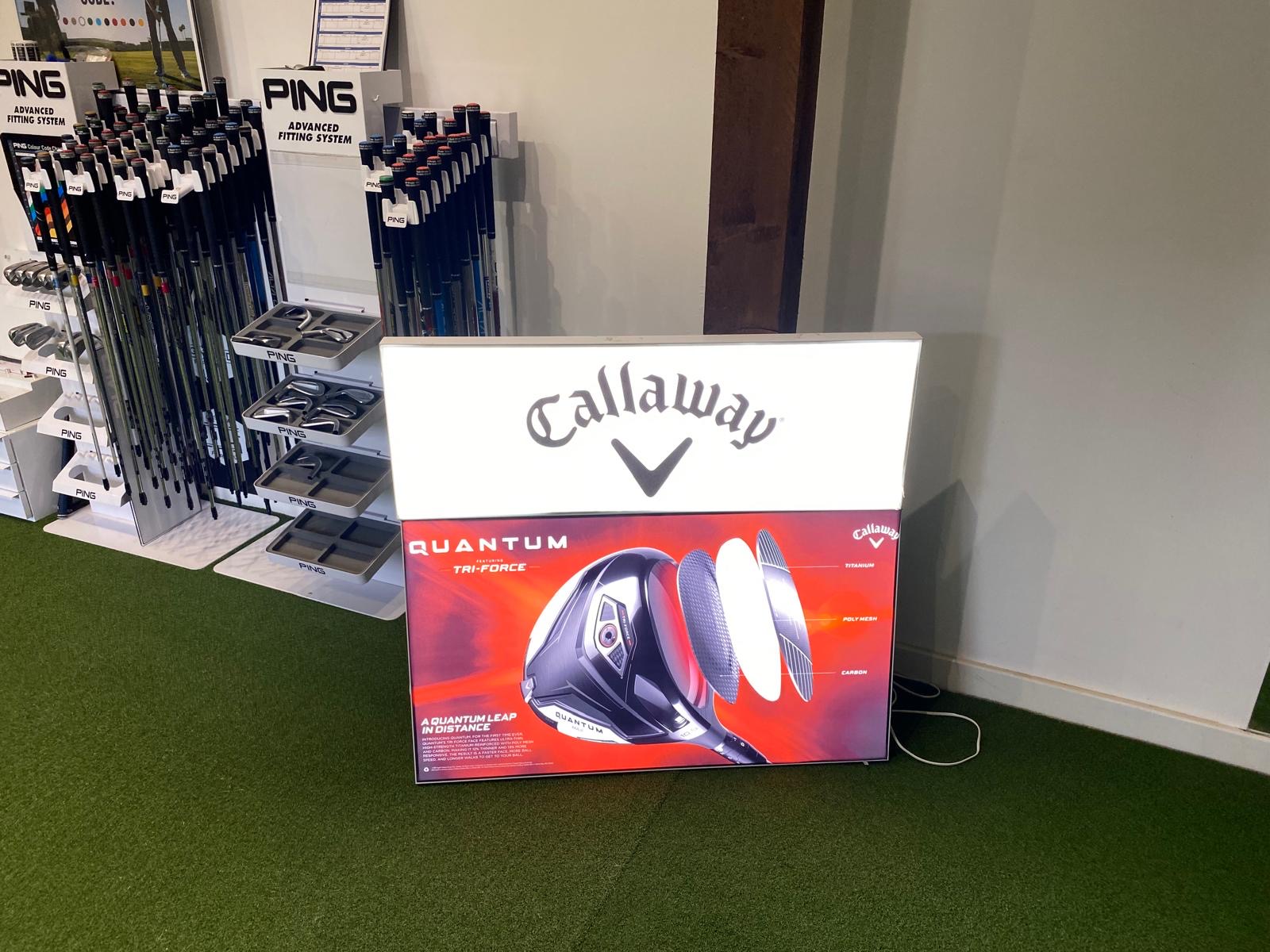 Ping fitting equipment and Callaway display in the studio
